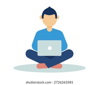 Freelancer Trabalhando em Laptop Sentado Cross Legged