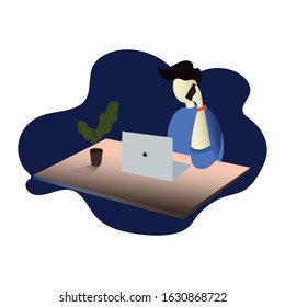 Freelancer Working on Late Night Hours - Flat Illustration
