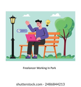 Freelancer Working In Park concept flat style stock illustration with background . EPS 10 File 