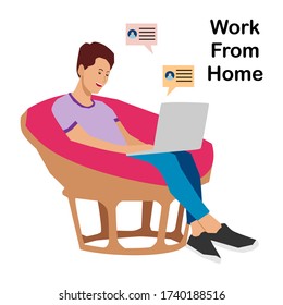 Freelancer working remotely from home. Freelance concept vector illustration in cartoon flat design. Home office workplace