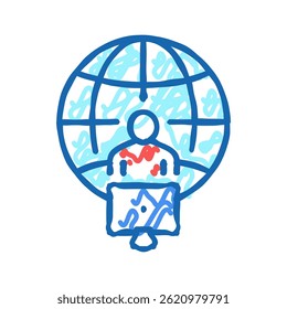 vetor de esboço de ícone de doodle do mundo de trabalho freelancer. sinal de mundo de trabalho freelancer. ilustração de símbolo isolado