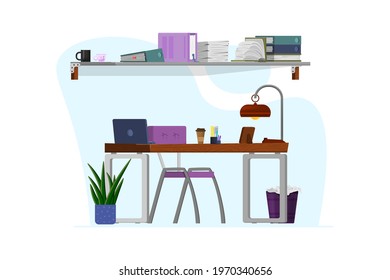 Freelancer workplace, boss - cartoon style.