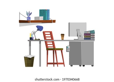 Freelancer workplace, boss - cartoon style.