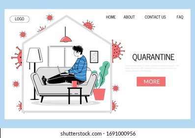 Freelancer works in home. Self isolation, quarantine due to coronavirus. Quarantine vector concept.