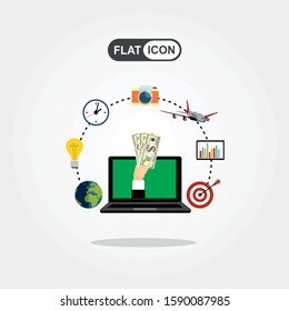 Freelancer workspace worldwide collaboration and remote jobs flat color decorative icon set isolated vector illustration.