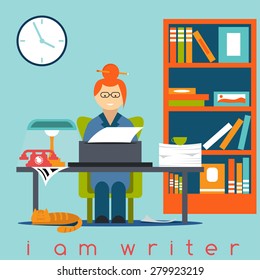 freelancer writer girl flat design concept