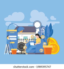 Freelancers and businessmen set. Manager at presentation, programmer and developer with laptops, web designer student, specialist and magnifier. Vector illustrations isolated on light blue background.