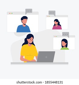 Freelancers who dialogue via teleconference. Online meetings with the team. Work from office