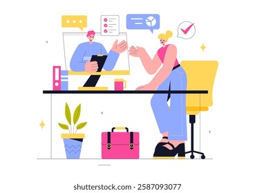 Freelancing and Gig Economy Vector Illustration featuring Finance, Freelance Contracts, Temporary Employment, Business Success, and Bar Charts