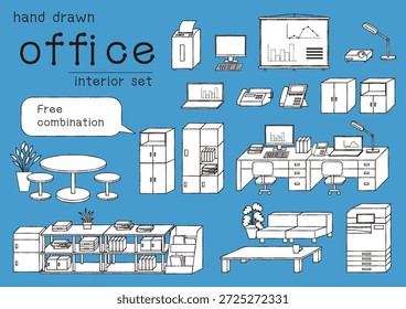 Freely combinable office interior illustration set