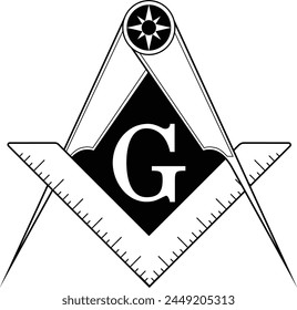 Freemason Compass and Square Symbol in Black and White