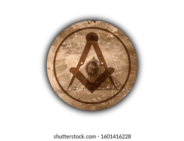 Freemasonry emblem - the old masonic square and compass symbol. All seeing eye of god in sacred geometry pyramidal, masonry and illuminati symbol, logo design element. Round vector isolated on white