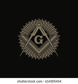 Freemasonry Flat Vector Symbol / Square And Compasses