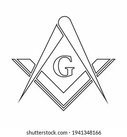 Logotipo del icono de símbolo del emblema del esquema de la masonería. Símbolo masónico cuadrado y brújula. Ilustración vectorial.