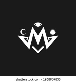 Freemasonry Secret Society Emblem M Letter Logo Icon Sign Magic Occult Heraldic Sun Symbol Abstract Modern Design Style Fashion Print Clothes Apparel Greeting Invitation Card Cover Flyer Poster Banner