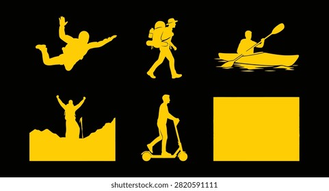 Freepik collection of yellow silhouettes showcasing outdoor activities