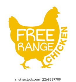 Free-Range Chicken label - meat of animals living in nature, eating natural foods, and soaking in sunlight. Isolated icon