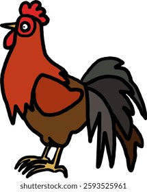 Free-range rooster, flat vector illustration