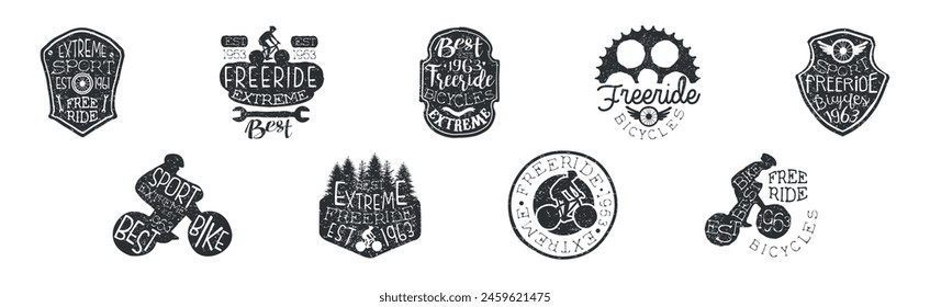 Freeride Bicycle Extreme Sport Vintage Label Vector Set