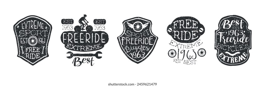 Freeride Bicycle Extreme Sport Vintage Label Vector Set