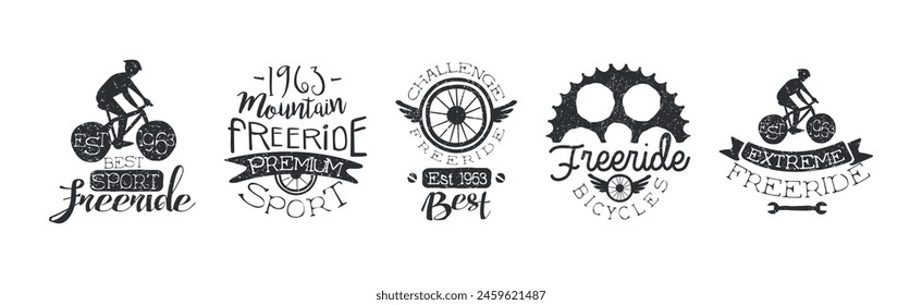 Freeride Bicycle Extreme Sport Vintage Label Vector Set