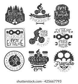 Freeride Bikes Vintage Stamp Collection Of Monochrome Vector Design Labels On White Background