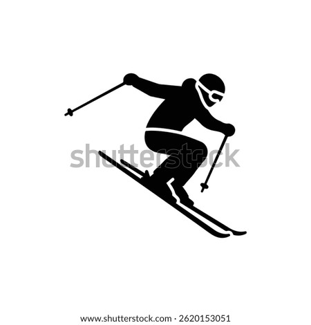 Freeride Skier Mid-Jump Ski Cross Black Icon Flat