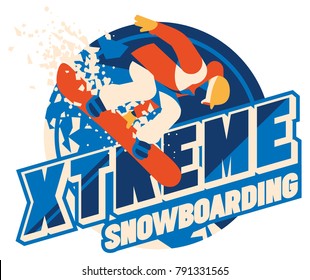 Freeride snowboarder in motion. Sport logo or emblem