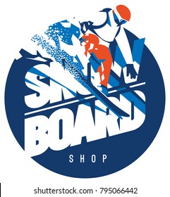 Freeride snowboarder in motion. Sport logo or emblem