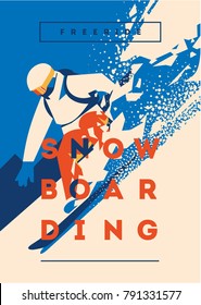 Freeride snowboarder in motion. Sport poster or emblem