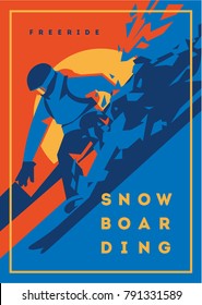 Freeride snowboarder in motion. Sport poster or emblem