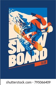 Freeride snowboarder em movimento. Poster ou emblema desportivo