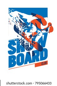 Freeride snowboarder in motion. Sport poster or emblem