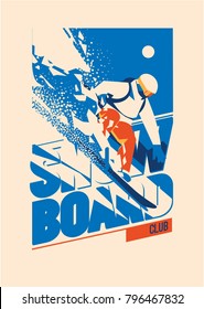 Freeride snowboarder in motion. Sport poster or emblem