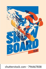 Freeride snowboarder in motion. Sport poster or emblem