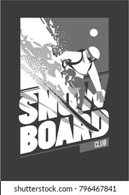 Freeride snowboarder in motion. Sport poster or emblem