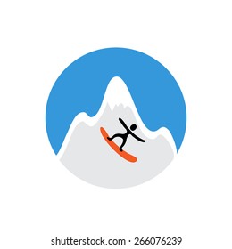 freeride, snowboarder and snowy mountain , vector logo illustration