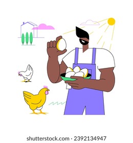 Free-run eggs isolated cartoon vector illustrations. Young hipster farmer carrying eggs, modern agriculture, organic livestock farming, countryside lifestyle, ranch activity vector cartoon.