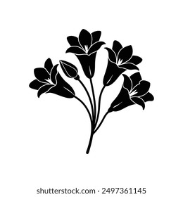 Freesia black silhouette vector, perfect for floral designs, wedding decor, and botanical illustrations.