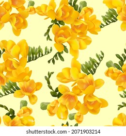 Freesia flowers pattern. Seamless spring pattern. Vector flowers. White flowers. Template for printing on fabric. Summer pattern