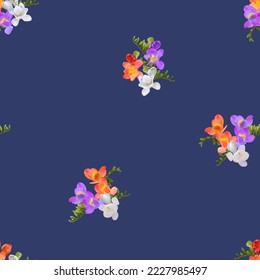 Freesia flowers pattern. Seamless spring pattern. Vector flowers. Template for printing on fabric. Summer pattern