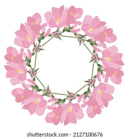 Guirnalda rosa de Freesia en blanco para web, para ilustración vectorial de material impreso