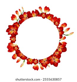 Freesia, Red freesia flowers, Hand drawn flowers,  Floral frame