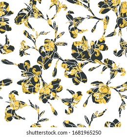 Freesia seamless vector pattern. Elegant flower design on white background. Hand drawn decorative flowers. Great for fashion fabric, for dresses, wallpaper and decorative interior textiles.