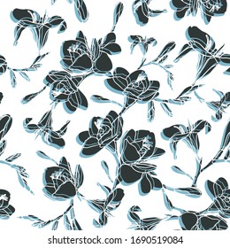 Freesia seamless vector pattern. Elegant design with hand drawn flowers. Great for invitations, greeting cards, scrapbooking, print, wallpaper, interior and fashion textiles.
