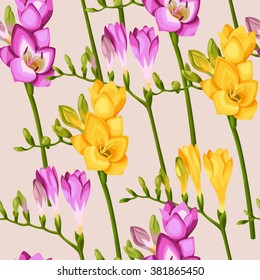Freesia twigs vector seamless background