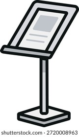 Un quiosco de información independiente con panel de visualización en ángulo y base de pedestal.