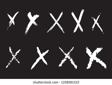 Freestyle check marks vector set. Rejection white cross sign icons collection isolated on white. Red check marks X vector illustration