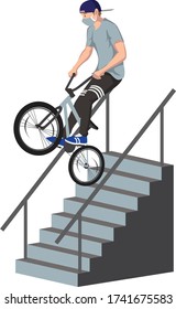 Freestyle cyclist jumping on stair illustration