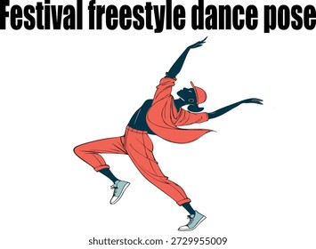 Postura de baile de estilo libre inspirada en el ambiente del festival, mostrando expresión alegre, alta energía y movimiento espontáneo. Ideal para festivales de música, cultura juvenil, imágenes de estilo de vida, carteles, redes sociales y proyectos de diseño creativo.